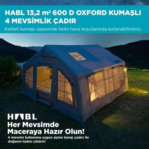 13 kişilik şişme kamp çadırı – su geçirmez 4 mevsim glamping çadırı
