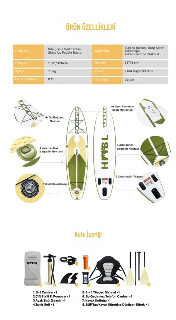 Habl Şişme Deniz Sörf Tahtası - Paddle Board - 320 x 81 x 15 - Görsel 8
