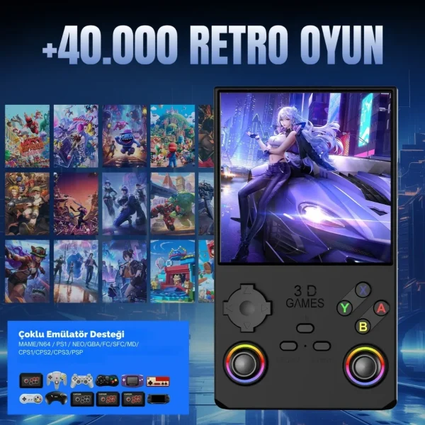 HABL V40 Max retro el konsolu, 40.000 yüklü oyun ve çoklu emülatör desteğiyle.