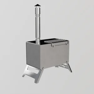 Krom kuzineli çadır sobası yandan görünüm – kül hazneli 430 krom kamp sobası