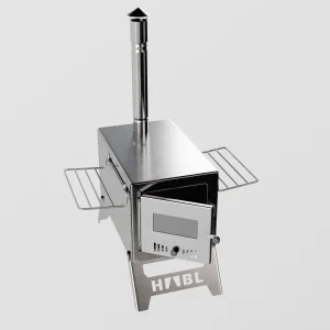 Krom Çift askılı çadır sobası açık kapak ve kül çekmecesi görünümü – 430 krom kamp sobası